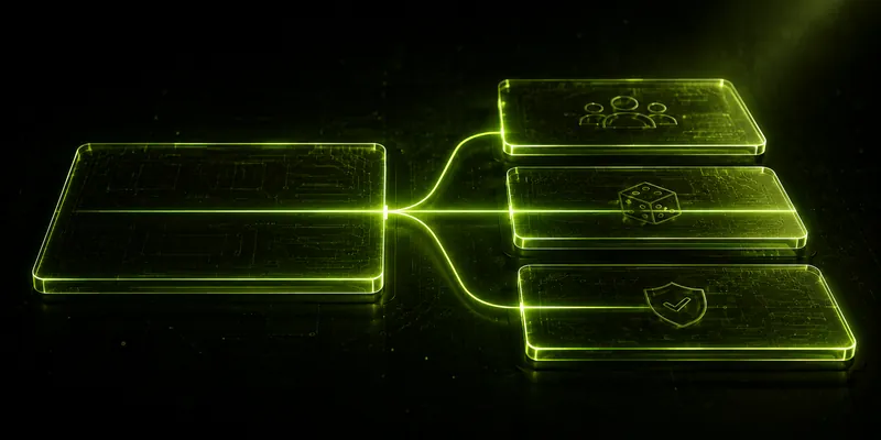 One glass panel splitting into three, a single line of light running across all of them